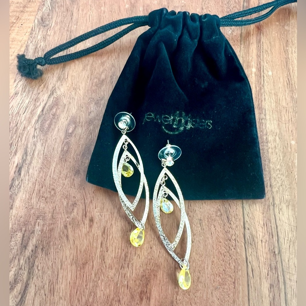 NWOT Yellow Crystal Teardrop Gold-plated Drop Earrings